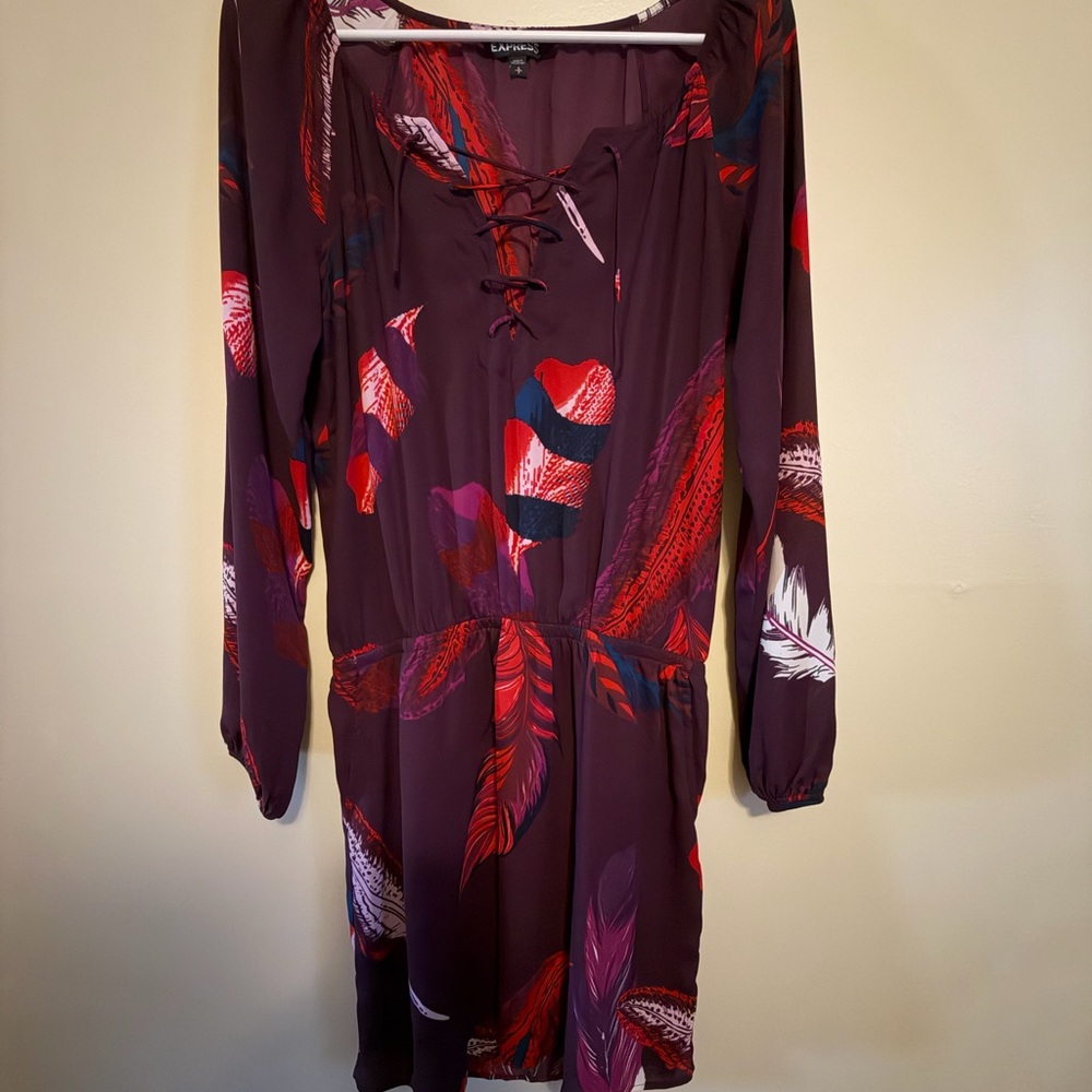 Express Purple and Red Long Sleeve Dress
